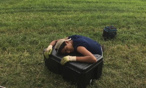 Undergraduate interns Kunal Palawat, tired out after a hard day's work.